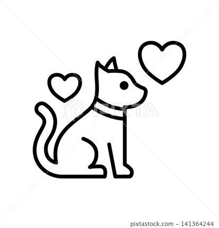 An outline icon of a cute domestic pet (dog/cat) sitting proudly with floating hearts nearby. Represents animal-assisted therapy, the comfort of emotional support animals (ESA), reducing anxiety throu An outline icon of a cute domestic pet (dog/cat) sitting proudly with floating hearts nearby. Represents animal-assisted therapy, the comfort of emotional support animals (ESA), reducing anxiety throu 141364244