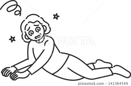 An illustration of an elderly woman collapsing due to dizziness (line drawing only). An illustration of an elderly woman collapsing due to dizziness (line drawing only). 141364549