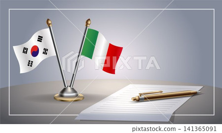 Small national flag of South Korea and Italy flag Relation, Template Vector Illustration 141365091