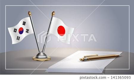 Small national flag of South Korea and Japan flag Relation, Template Vector Illustration 141365093