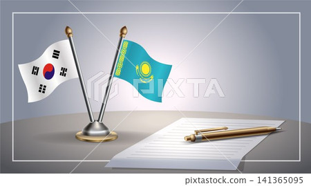 Small national flag of South Korea and Kazakhstan flag Relation, Template Vector Illustration Small national flag of South Korea and Kazakhstan flag Relation, Template Vector Illustration 141365095