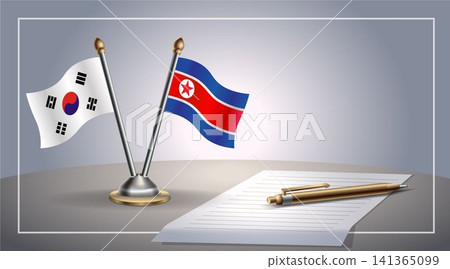 Small national flag of South Korea and North Korea flag Relation, Template Vector Illustration 141365099