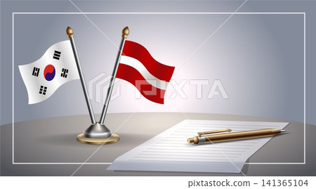 Small national flag of South Korea and Latvia flag Relation, Template Vector Illustration 141365104