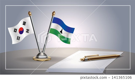 Small national flag of South Korea and Lesotho flag Relation, Template Vector Illustration 141365106
