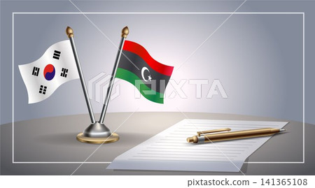 Small national flag of South Korea and Libya flag Relation, Template Vector Illustration Small national flag of South Korea and Libya flag Relation, Template Vector Illustration 141365108