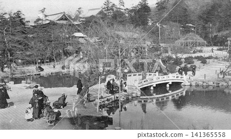 Old photograph, 1918-1933, Maruyama Park, Kyoto (a Japanese strolling garden with a pond, created in 1912). Old photograph, 1918-1933, Maruyama Park, Kyoto (a Japanese strolling garden with a pond, created in 1912). 141365558