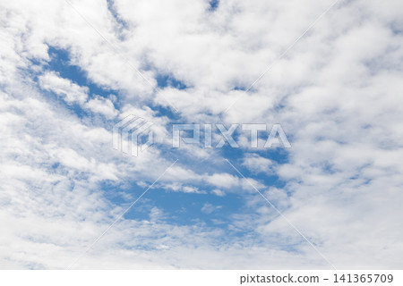 A bright, expansive sky filled with scattered, fluffy altocumulus clouds A bright, expansive sky filled with scattered, fluffy altocumulus clouds 141365709