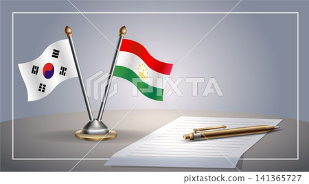 Small national flag of South Korea and Tajikistan flag Relation, Template Vector Illustration Small national flag of South Korea and Tajikistan flag Relation, Template Vector Illustration 141365727