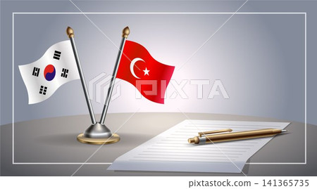 Small national flag of South Korea and Turkey flag Relation, Template Vector Illustration Small national flag of South Korea and Turkey flag Relation, Template Vector Illustration 141365735