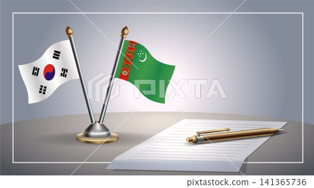 Small national flag of South Korea and Turkmenistan flag Relation, Template Vector Illustration 141365736