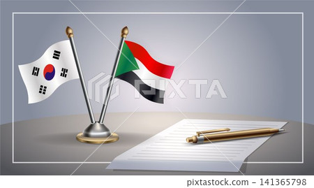 Small national flag of South Korea and Sudan flag Relation, Template Vector Illustration Small national flag of South Korea and Sudan flag Relation, Template Vector Illustration 141365798