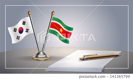 Small national flag of South Korea and Suriname flag Relation, Template Vector Illustration 141365799