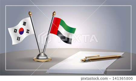 Small national flag of South Korea and United Arab Emirates flag Relation, Template Vector Illustration Small national flag of South Korea and United Arab Emirates flag Relation, Template Vector Illustration 141365800