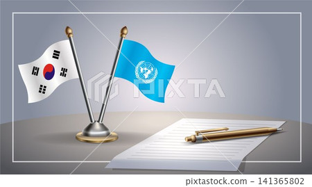 Small national flag of South Korea and United Nations flag Relation, Template Vector Illustration Small national flag of South Korea and United Nations flag Relation, Template Vector Illustration 141365802