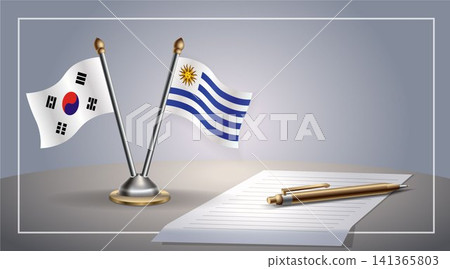 Small national flag of South Korea and Uruguay flag Relation, Template Vector Illustration Small national flag of South Korea and Uruguay flag Relation, Template Vector Illustration 141365803