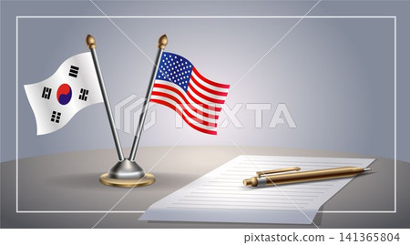 Small national flag of South Korea and United States flag Relation, Template Vector Illustration 141365804