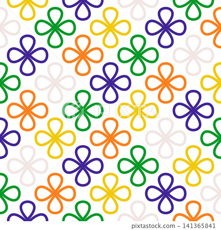 Seamless linear pattern of colorful floral shapes on a bright background. Abstract design with playful aesthetics. For fashion, textiles, home decor, and print. High quality vector illustration Seamless linear pattern of colorful floral shapes on a bright background. Abstract design with playful aesthetics. For fashion, textiles, home decor, and print. High quality vector illustration 141365841