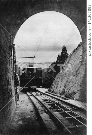 Old photograph, 1928-1933, Otsu City, Shiga Prefecture: Sakamoto Cable Car on Mount Hiei (around the time it opened in 1927). Old photograph, 1928-1933, Otsu City, Shiga Prefecture: Sakamoto Cable Car on Mount Hiei (around the time it opened in 1927). 141365892