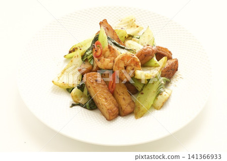 Chinese stir-fried bok choy and shrimp 141366933