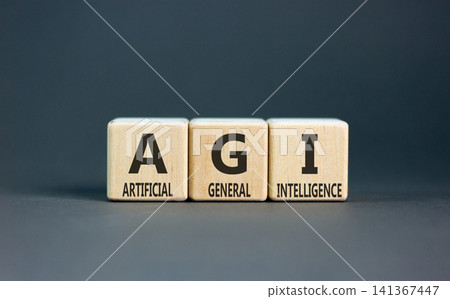 AGI artificial general intelligence symbol. Concept words AGI artificial general intelligence on beautiful wooden blocks. Beautiful grey background. Business AGI general concept. Copy space. AGI artificial general intelligence symbol. Concept words AGI artificial general intelligence on beautiful wooden blocks. Beautiful grey background. Business AGI general concept. Copy space. 141367447