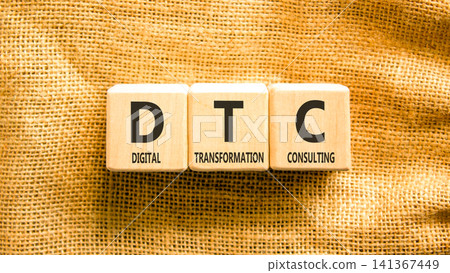 DTC digital transformation consulting symbol. Concept words DTC digital transformation consulting on beautiful wooden blocks. Beautiful canvas background. Business DTC concept. Copy space. DTC digital transformation consulting symbol. Concept words DTC digital transformation consulting on beautiful wooden blocks. Beautiful canvas background. Business DTC concept. Copy space. 141367449