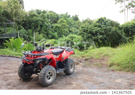 ATV buggy rides on the mountaintop, quad vehicle activities in the forest. ATV buggy rides on the mountaintop, quad vehicle activities in the forest. 141367505
