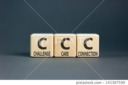 CCC challenge care connection symbol. Concept words CCC challenge care connection on beautiful wooden blocks. Beautiful grey background. Business CCC challenge care connection concept. Copy space. 141367599