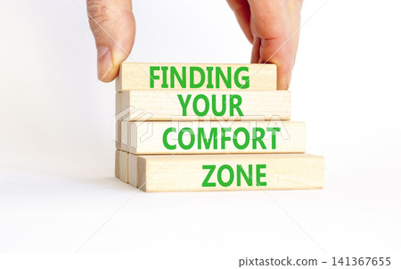 Finding your comfort zone words symbol. Concept words Finding your comfort zone on beautiful wooden blocks. Beautiful white background. Psychological finding your comfort zone concept. Copy space. Finding your comfort zone words symbol. Concept words Finding your comfort zone on beautiful wooden blocks. Beautiful white background. Psychological finding your comfort zone concept. Copy space. 141367655