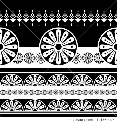 Black and white geometric with floral pattern. floral Indian pattern, background, wallpaper, textile, clothing, fabric, shirt, wrapping, embroidery style  141368097