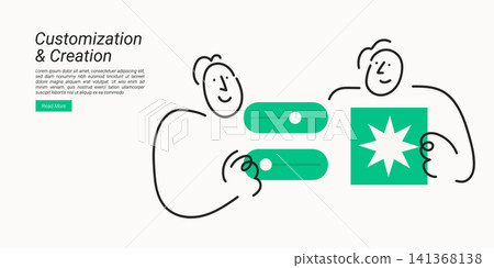Customization and Creation. Doodle line character illustrating design customization, user personalization, creative editing, interface settings, and content creation. Customization and Creation. Doodle line character illustrating design customization, user personalization, creative editing, interface settings, and content creation. 141368138