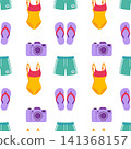beach summer accessories camera seamless pattern 141368157