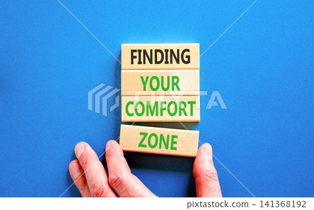 Finding your comfort zone words symbol. Concept words Finding your comfort zone on beautiful wooden blocks. Beautiful blue background. Psychological finding your comfort zone concept. Copy space. Finding your comfort zone words symbol. Concept words Finding your comfort zone on beautiful wooden blocks. Beautiful blue background. Psychological finding your comfort zone concept. Copy space. 141368192