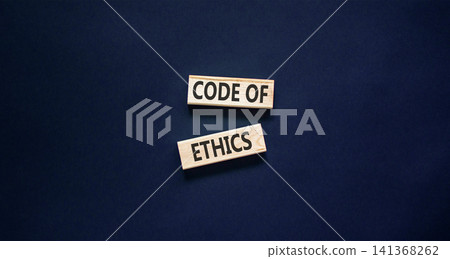 Code of ethics words symbol. Concept words Code of ethics on beautiful wooden blocks. Beautiful black background. Business Code of ethics concept. Copy space. Code of ethics words symbol. Concept words Code of ethics on beautiful wooden blocks. Beautiful black background. Business Code of ethics concept. Copy space. 141368262