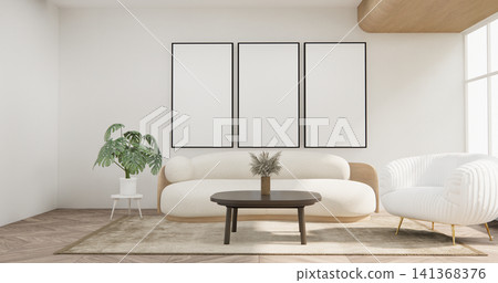 sofa armchair minimalist designin living room interior muji style.3D rendering sofa armchair minimalist designin living room interior muji style.3D rendering 141368376