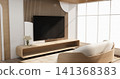 Living room, cabinet and mini sofa armchair minimalist design in room muji style and tropical decoration.3D rendering 141368383