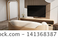 Living room, cabinet and mini sofa armchair minimalist design in room muji style and tropical decoration.3D rendering 141368387