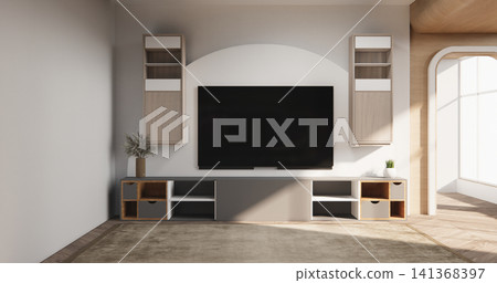Japanese Living room, cabinet minimalist design on living room muji style.3D rendering Japanese Living room, cabinet minimalist design on living room muji style.3D rendering 141368397