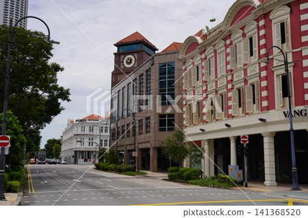 Historic Singapore Street View with Colonial and Modern Buildings Historic Singapore Street View with Colonial and Modern Buildings 141368520