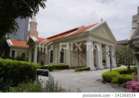 Historic Church Building with Modern Skyscraper View Historic Church Building with Modern Skyscraper View 141368534