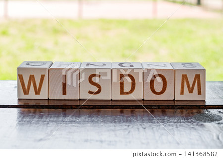 motivational word Wisdom made of letters on wooden cubes motivational word Wisdom made of letters on wooden cubes 141368582