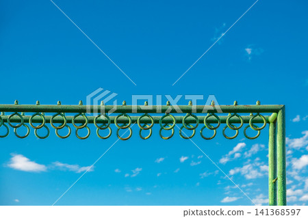 sports equipment handwheel metal rings knobs on background of sky 141368597