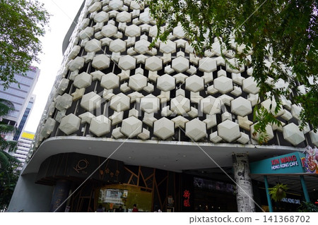 Contemporary building design with abstract white hexagons Contemporary building design with abstract white hexagons 141368702