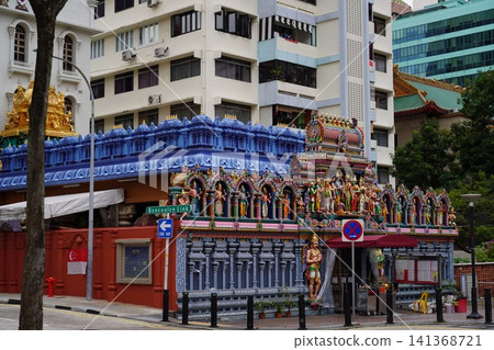 Colorful Hindu Temple Singapore Urban Street Scene 141368721