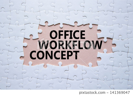 Office Workflow Concept symbol. White puzzle with words Office Workflow Concept. Beautiful pink background. Business concept. Copy space. Office Workflow Concept symbol. White puzzle with words Office Workflow Concept. Beautiful pink background. Business concept. Copy space. 141369047