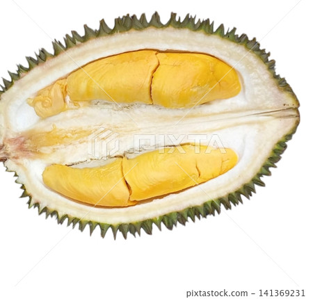 Cut durian isolated on white background. Cut durian isolated on white background. 141369231