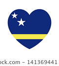 Flag of Curacao heart shaped icon, sticker. Curacao flag island badge, button in heart shape. National Curacao flag heart banner. 141369441