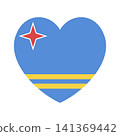 Aruba flag heart shaped icon, sticker. Flag of Aruba island badge, button in heart shape. National flag Aruba heart banner, background.  141369442