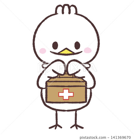 一隻白鳥叼著急救箱的插圖 一隻白鳥叼著急救箱的插圖 141369670