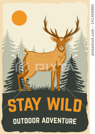 Vintage Camping Poster Vector, Wild Deer Camping Poster, Retro Wildlife Outdoor Adventure Wall Art Vector Illustration Vintage Camping Poster Vector, Wild Deer Camping Poster, Retro Wildlife Outdoor Adventure Wall Art Vector Illustration 141369860