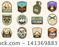 Vintage Camping Sticker Collection Vector Set. 12 Outdoor Adventure Badges with Lantern, Campfire, Headlamp, Axe, Saw, Deer, Camper and Survival Designs Vintage Camping Sticker Collection Vector Set. 12 Outdoor Adventure Badges with Lantern, Campfire, Headlamp, Axe, Saw, Deer, Camper and Survival Designs 141369883